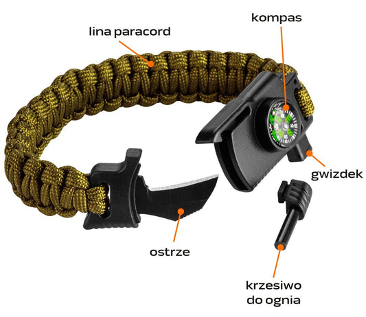 Bransoletka survivalowa 5w1