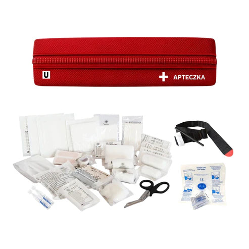 Apteczka DIN 13157 Plus + staza taktyczna i sól fizjologiczna