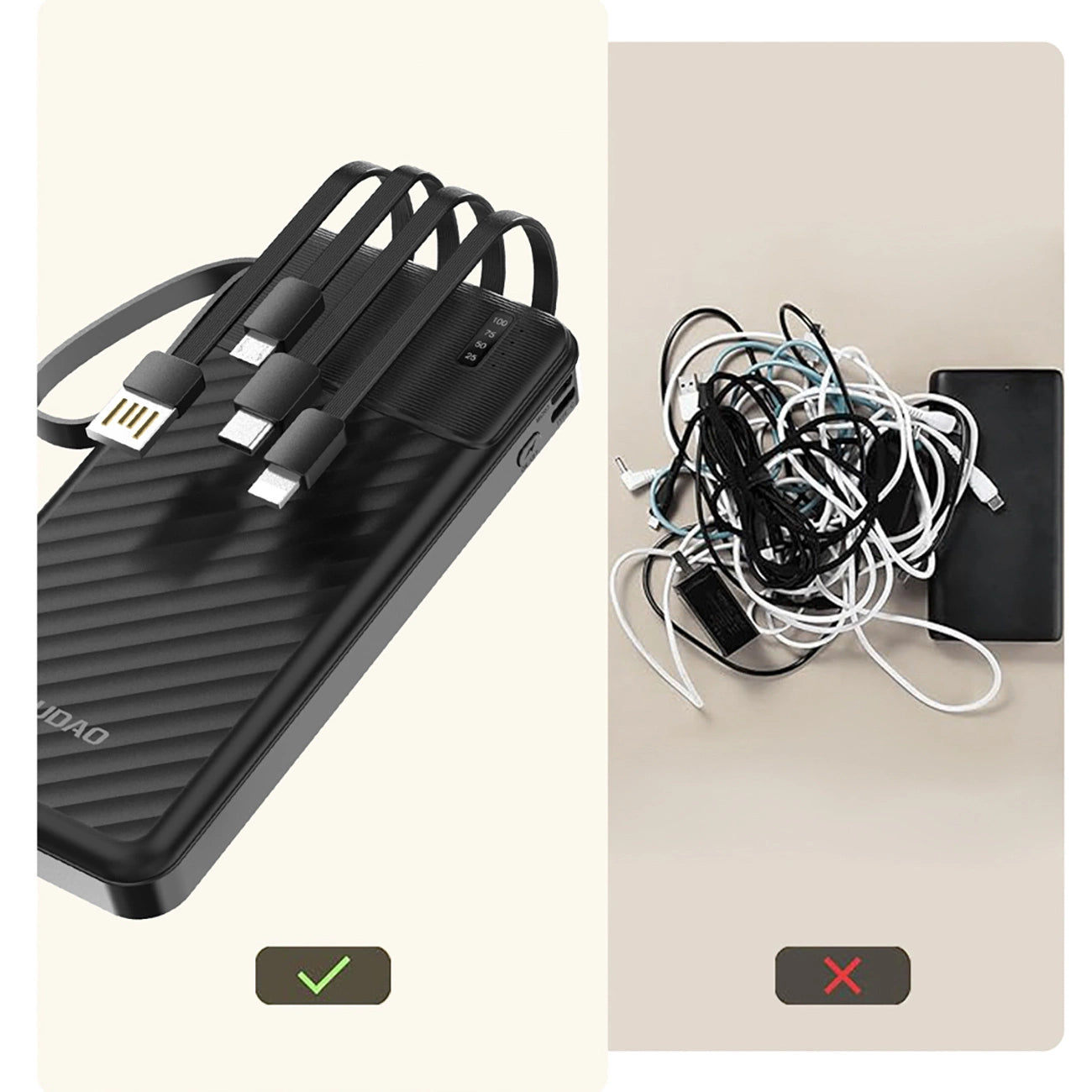 Powerbank 10000mAh z wbudowanymi kablami